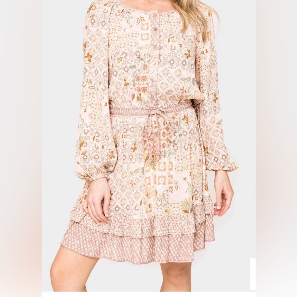 Gibson Multicolor Patchwork Long Sleeve Dress - image 4